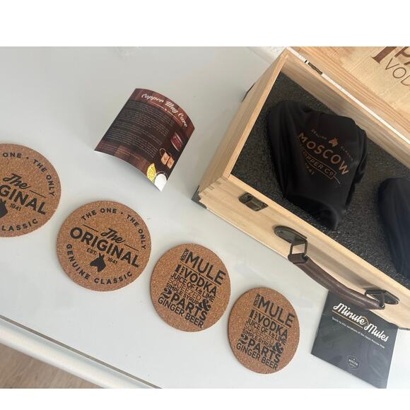 Moscow Mule 2 mugs 9 piece gift set with original box NWB coasters included - Picture 4 of 12